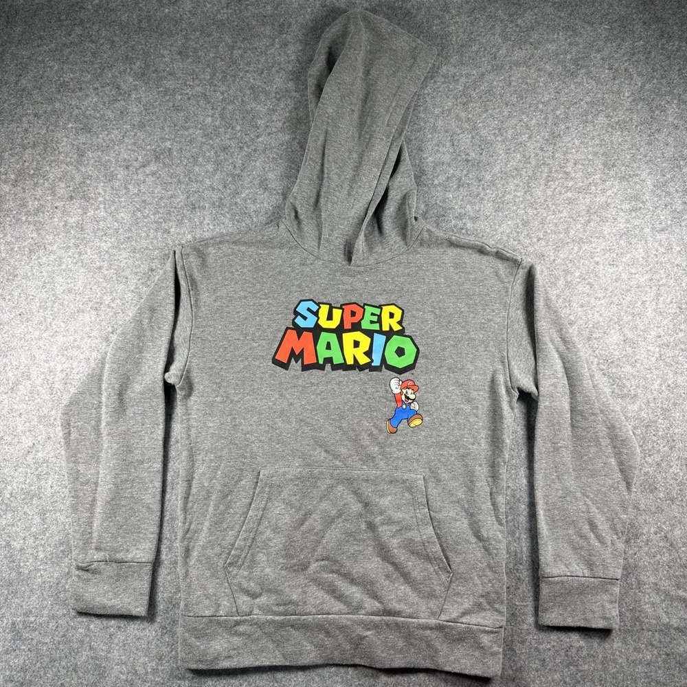 Old Navy Super Mario Graphic Hoodie XL (14-16) Grey Nintendo Gamer Pullover